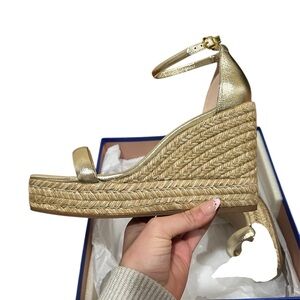 Stuart Weitzman Metallic Gold Wedge Sandals